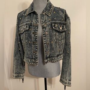 Nasty Gal Jeans Denim Jacket with Gold Studs. Size Small
